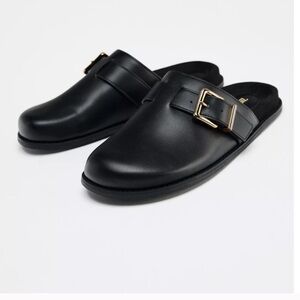 Zara Black Buckled Mules